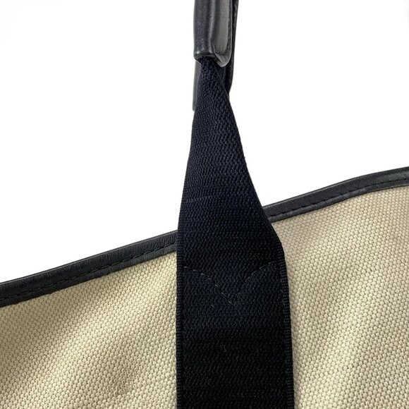 Auth BALENCIAGA Navy Medium Cabas 581292 Cream Black Canvas Leather - Tote Bag - Picture 9 of 16